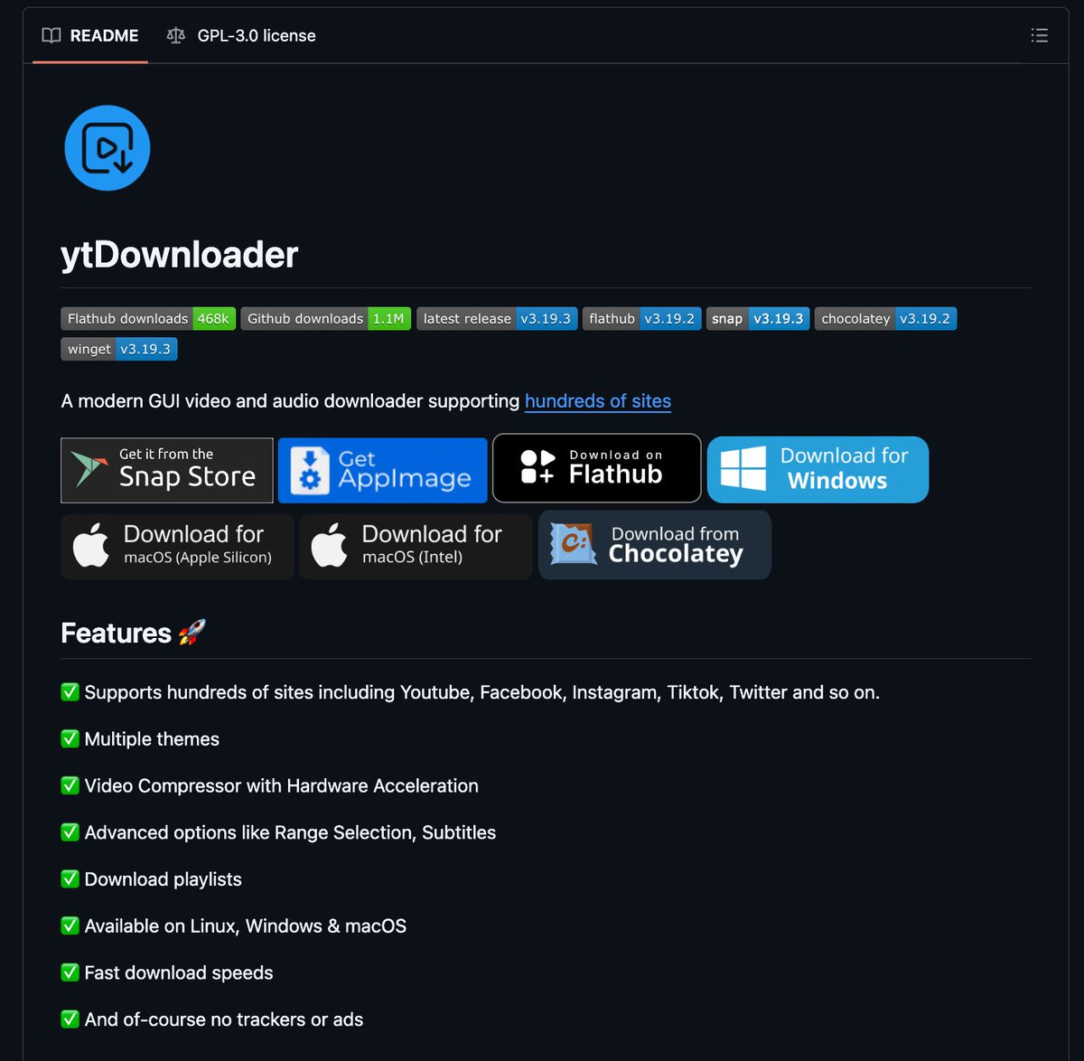 I just found a 100% open-source desktop app for downloading videos and audios from hundreds of sites.