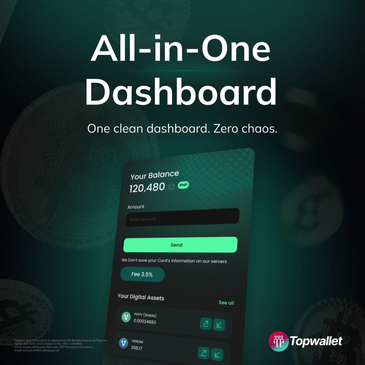 topwallet1's tweet photo. One dashboard. All your money. 💚 Manage your crypto and cash seamlessly — no clutter, no chaos. https://t.co/PFrzqcMCCe