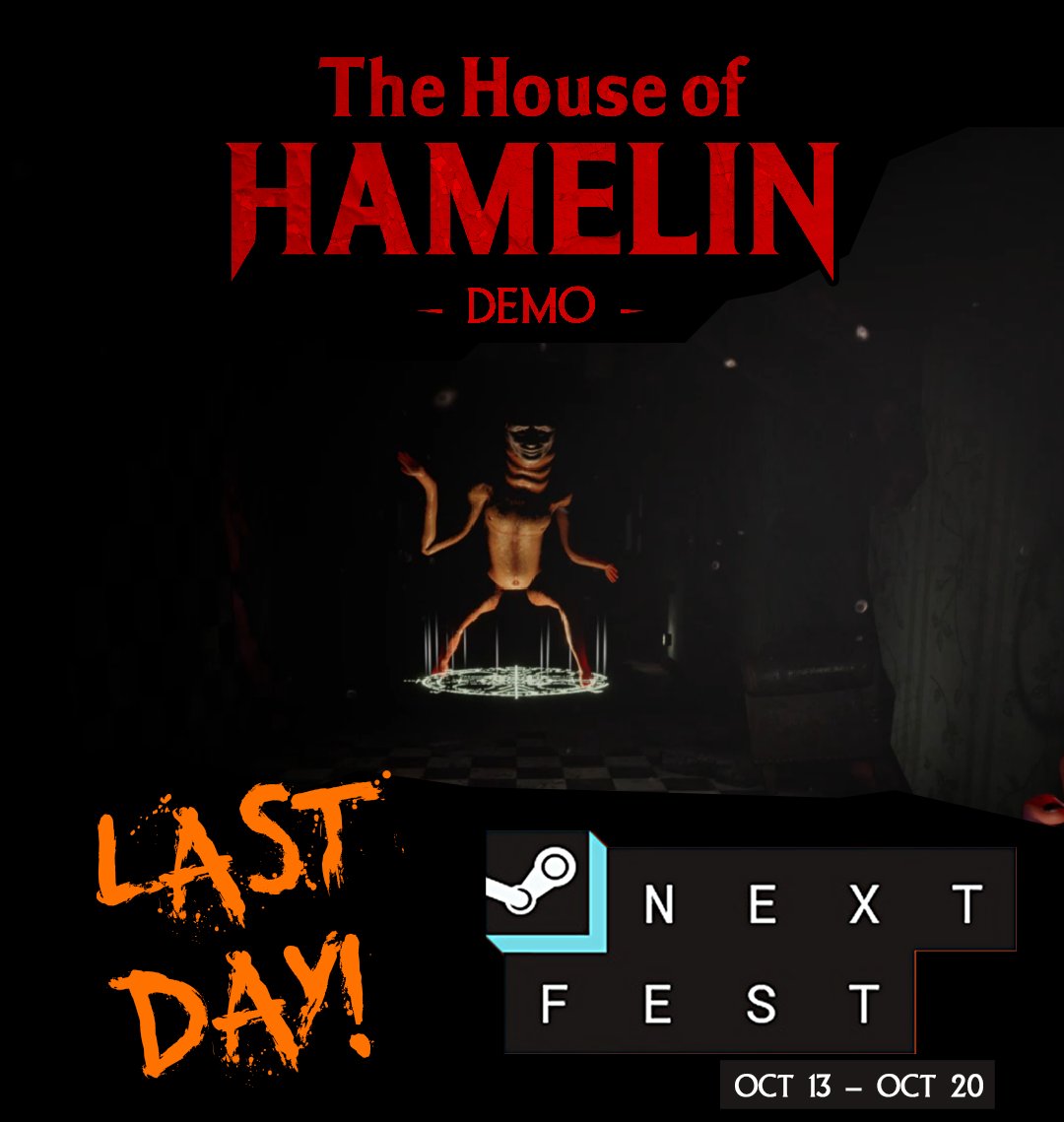 1 DAY LEFT to check out The House of Hamelin demo!   

Don't forget to leave a review and wishlist the game ♥ it helps us out a lot! 

store.steampowered.com/app/4044040/Th…