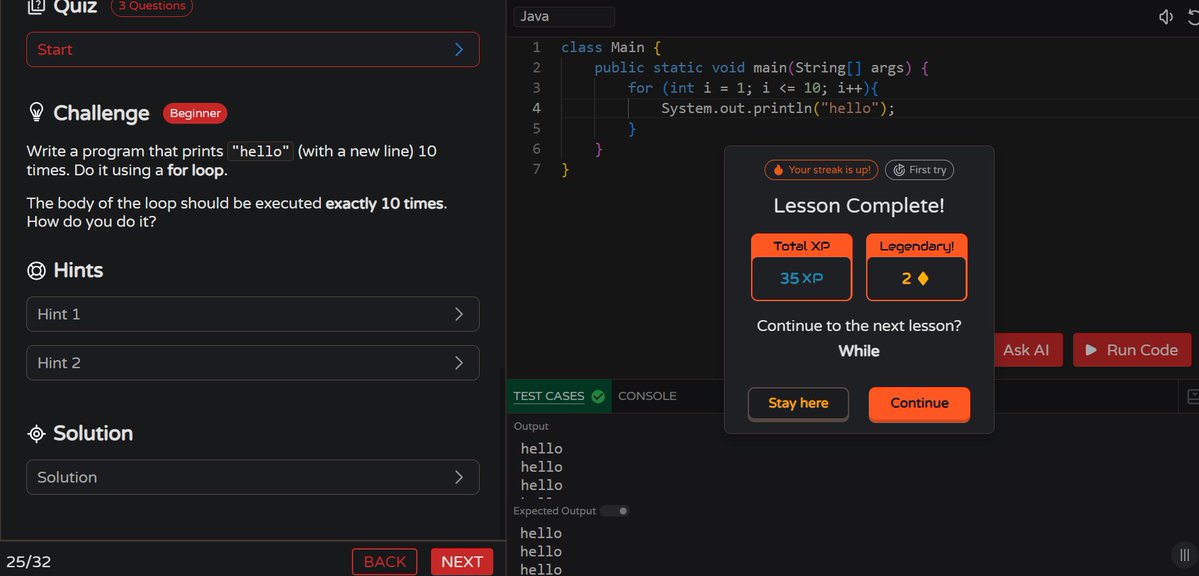 MoniTechCodes's tweet image. Day 76
☕ Java — practiced for and while loops
☁️ Mini project (Moving Clouds) — started adding JavaScript concepts to bring it to life.
#100DaysOfCode #Java #JavaScript #FrontendDev #CodingJourney #BuildInPublic #30NitesOfCode
codedex.io/community/30-n…