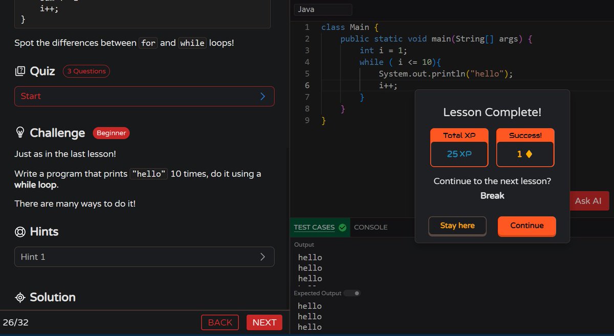 MoniTechCodes's tweet image. Day 76
☕ Java — practiced for and while loops
☁️ Mini project (Moving Clouds) — started adding JavaScript concepts to bring it to life.
#100DaysOfCode #Java #JavaScript #FrontendDev #CodingJourney #BuildInPublic #30NitesOfCode
codedex.io/community/30-n…