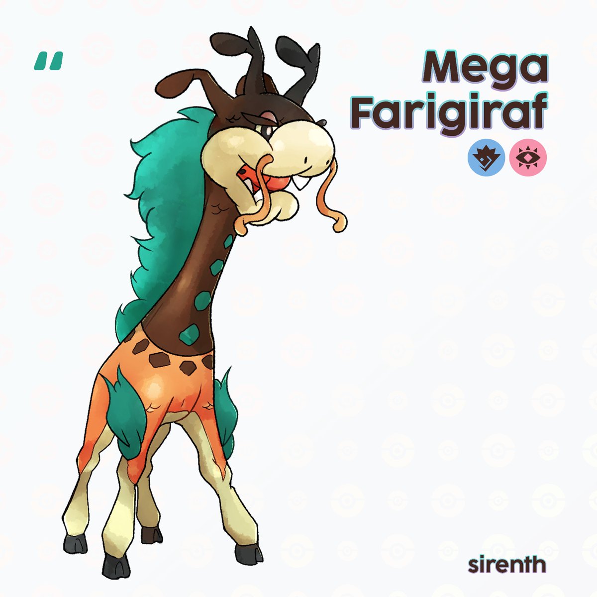 sirenth_'s tweet photo. // Mega Farigiraf

In ancient Johto folklore, Farigiraf was revered as a dragon that followed the path of thunder. Legends say it would appear wherever lightning struck.

#PokemonLegendsZA #ポケモン #Fakemon https://t.co/YODukUFSdi