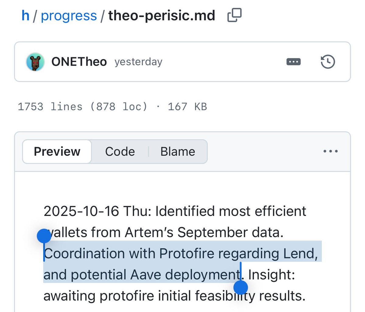 JUST IN: <a href="/harmonyprotocol/">Harmony 💙</a> : Coordination with Protofire regarding Lend, and potential Aave deployment 👀 

A huge $ONE update from <a href="/theoperisic/">itstheo.eth 💙</a> , Product Lead, Harmony 🚀 

Accelerate!