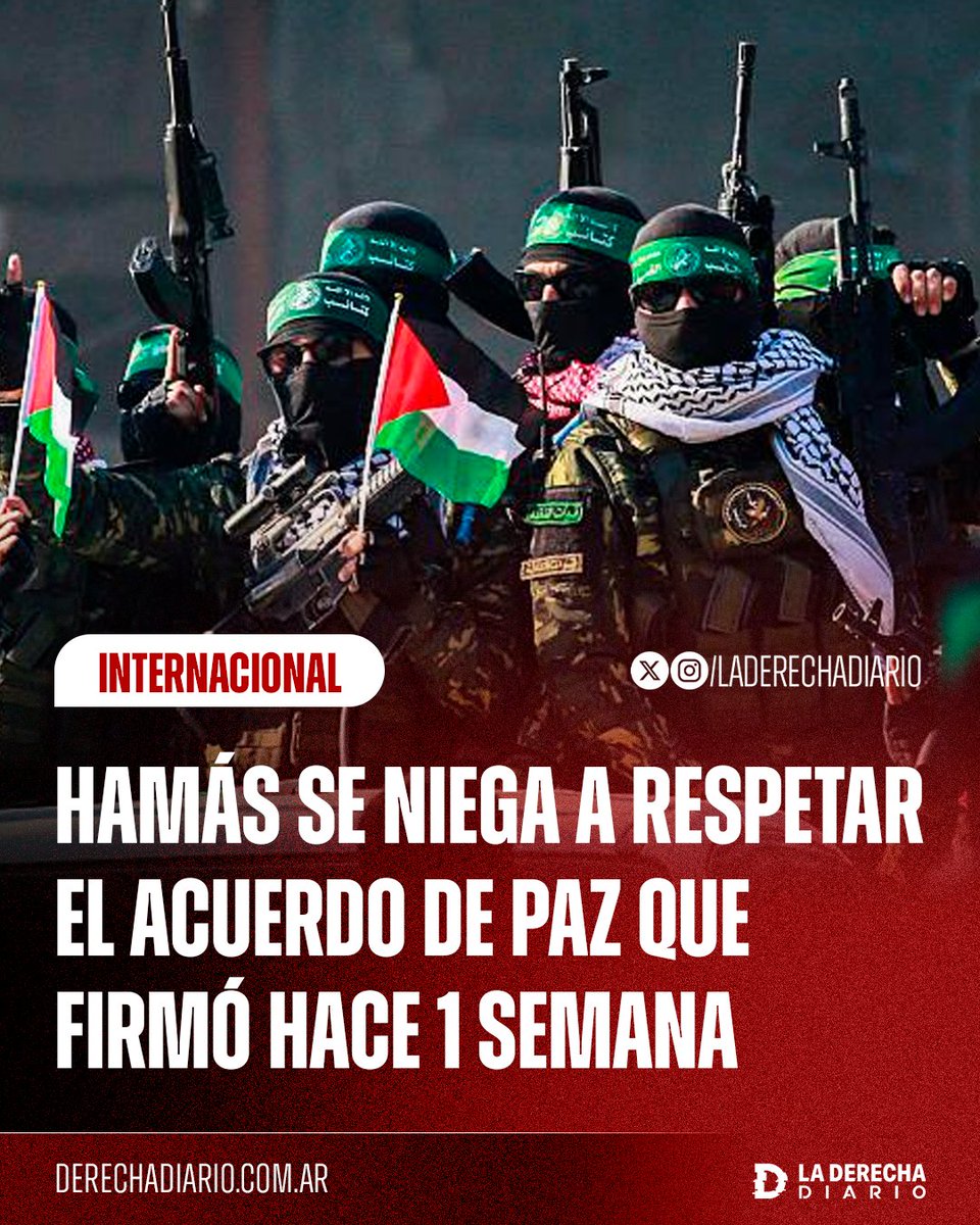 laderechadiario's tweet photo. 🚨🇮🇱🇵🇸 | #URGENTE Uno de los líderes del grupo terrorista Hamás, Mohammed Nazal, anunció desde Qatar que no respetarán el acuerdo de paz firmado hace una semana: “Hamás no se desarmará... Nosotros mantendremos el control sobre la seguridad de Gaza. Este alto al fuego es sólo una tregua, una pausa  para tomar fuerza y reconstruirnos”