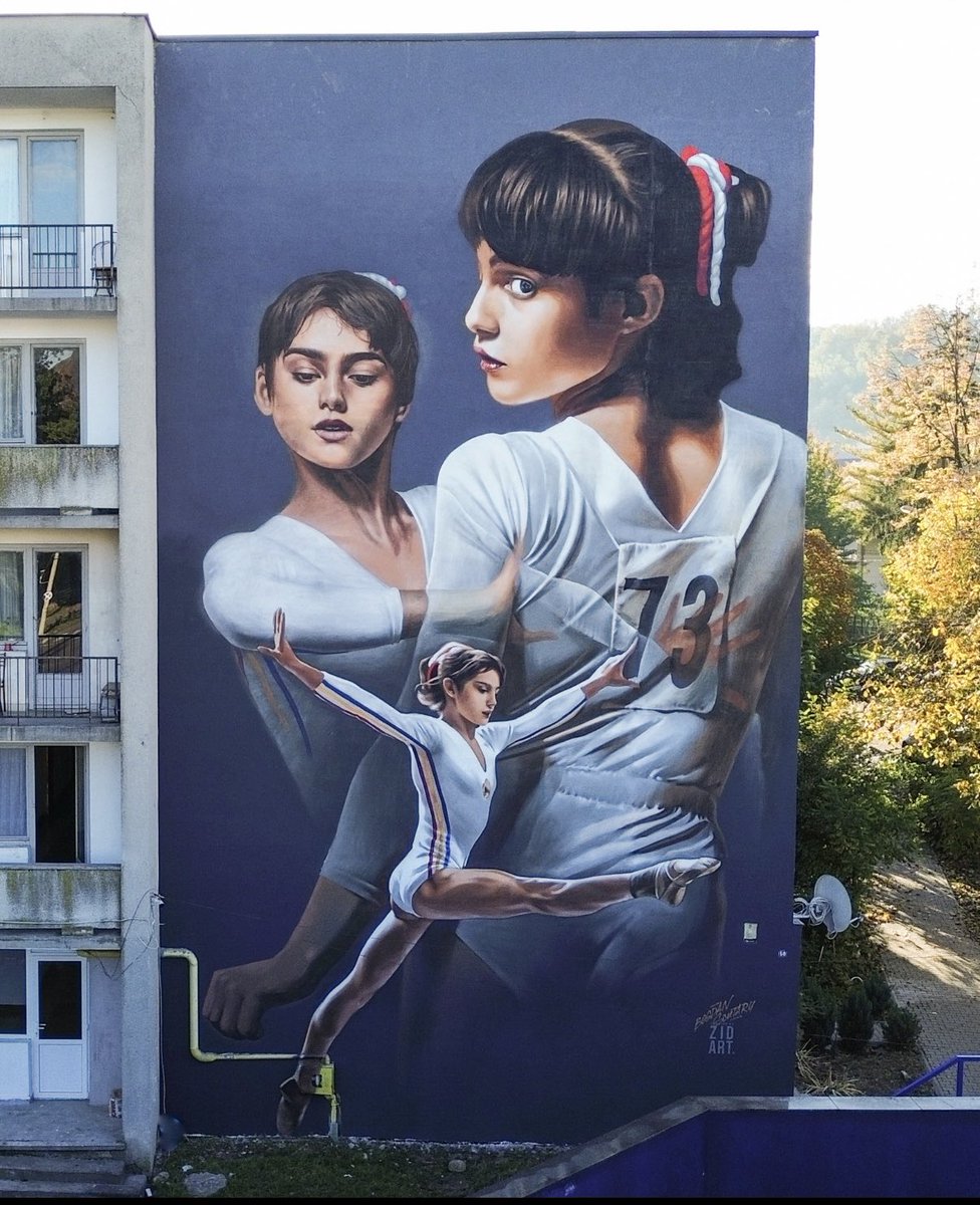 Onești Romania birth place of Nadia Comăneci first mural created by Bogdan Scutaru  on the upcoming 50 th Anniversary of the first Perfect 10  ❤️