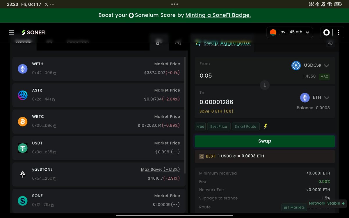 Just 3 days left to the end of the Soneium S2 Campaign.
I have now reached a score of 84.

✔️ Did 25 swaps on <a href="/waveX_fi/">waveX 🌊</a> 
✔️ Completed 30 swaps on <a href="/VelodromeFi/">Velodrome</a> 
✔️ Added liquidity and swapped on <a href="/SoneFi_xyz/">SoneFi</a> 

Get started here: portal.soneium.org/en/profile/