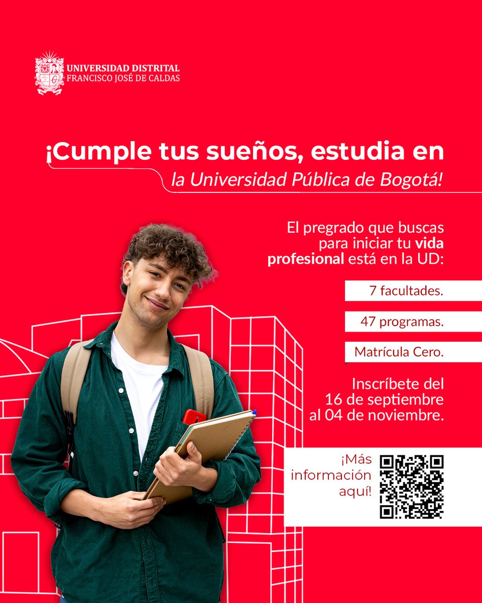 LaudEstereo's tweet photo. ¡Empezamos las #AdmisionesUD! Hasta el 4 de noviembre podrás inscribirte.
Estudia la carrera que te permitirá cumplir tus sueños con el beneficio de Matrícula Cero es decir, sin pagar semestre.
Conoce el proceso https://t.co/8aSLew92vQ https://t.co/lvHEfOHoK2