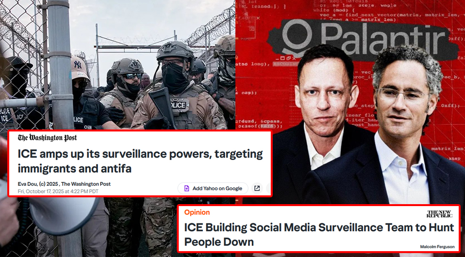 🚨 24/7 “intel hubs” are being built to flag "anti-ICE protest networks."

$30M contract awarded to Palantir for license plate scans. Social media scraping. Location data.

To "identify and track high risk individuals."

They say it’s for Antifa.
Until it’s used to target you.