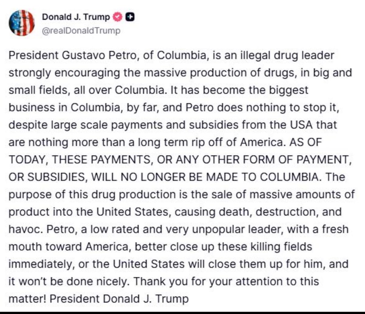 CatalinaSuarezB's tweet image. Lo que está ocurriendo entre Trump y Petro no es solo un rifirrafe de egos, es una ruptura simbólica y estratégica con el principal aliado histórico de Colombia. Tendrá  implicaciones serias para nuestra diplomacia, economía y seguridad del país.

Pero lo más delicado es el…