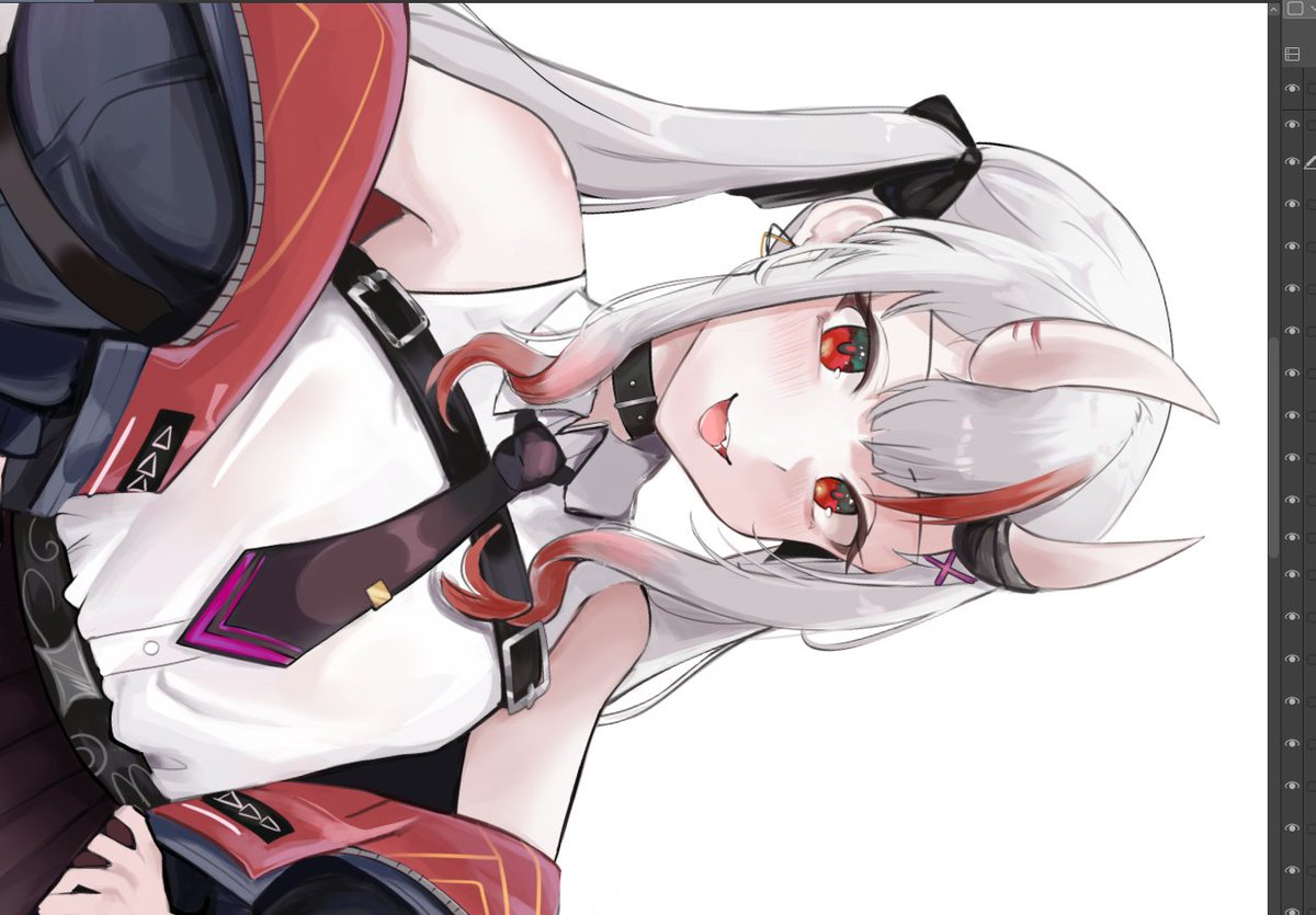 12 hours of work so far~ of a drawing of my Oshi Nakiri Ayame! 😈🩷 Will finish tomorrow #wip #illustration #hololive