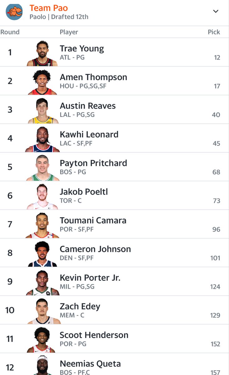 PaoloDavid's tweet photo. @redrock_bball i like these 2. The cade team (12 team 9-cat) is really early in draft season and the trae team (14 team 9-cat) is closer to the end. Lol at AR moving from 5th to 3rd. https://t.co/czhRXuI6Il