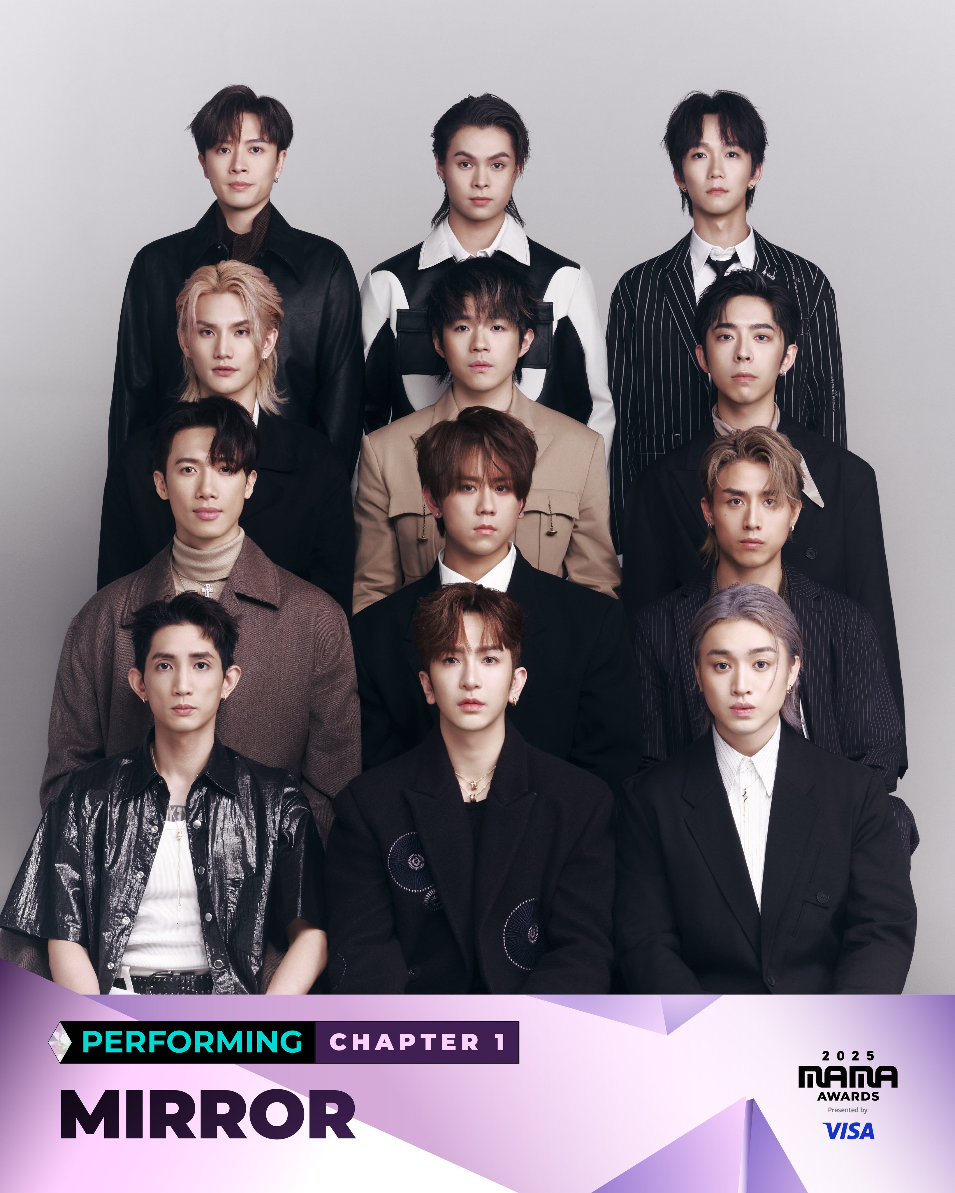 MIRROR members posing confidently in formal attire