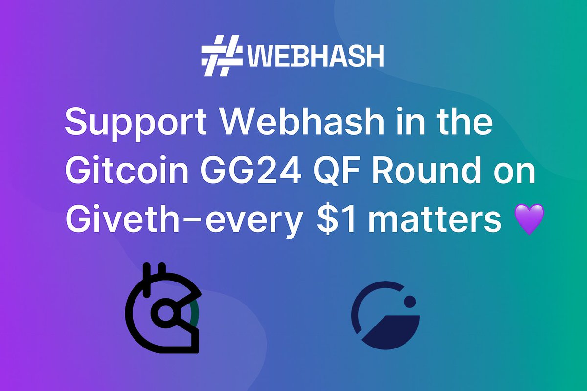Webhash is live in the @Gitcoin GG24 QF Round on <a href="/Giveth/">Giveth</a>!

Donate $1 it will help us continue building open, decentralized web infrastructure for everyone.

Thanks to Quadratic Funding, even small contributions like $1 make a big difference. 💪