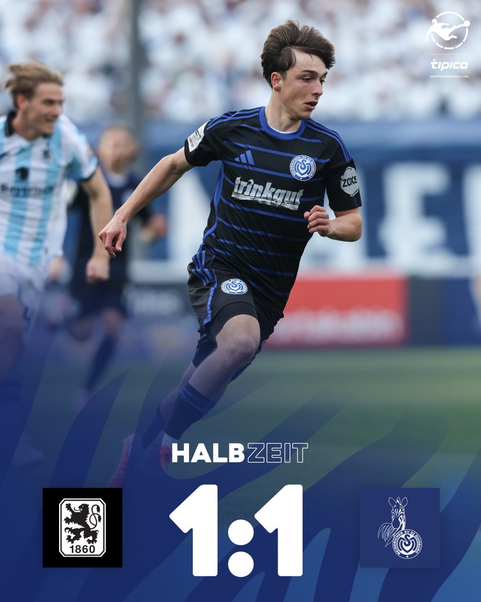 Dank der schnellen Antwort unserer Zebras über Symalla und Bitter auf den Münchener Führungstreffer steht es zur Halbzeit 1:1! Gas geben in Durchgang Zwo! 💪

#MSVereint #M60MSV