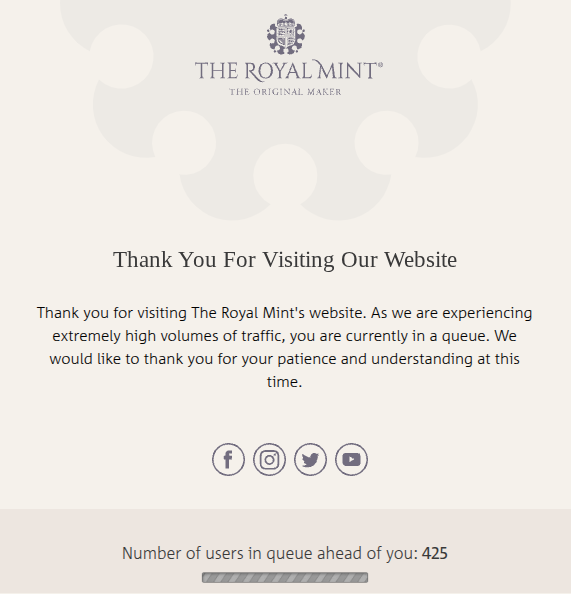 mikapennimania's tweet image. Happy days for The Royal Mint site today, I can't even get on there yet #QueueIt 🪙😂🪙