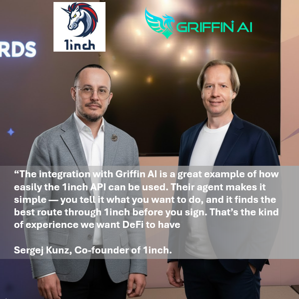 🚀 GriffinAI launched Transaction Execution Agent (TEA) Turbo — the Transaction Execution Agent for DeFi, in partnership with Co-Founder Sergej Kunz <a href="/deacix/">Sergej Kunz</a>  <a href="/1inch/">1inch</a>!

🧠 TEA Turbo turns user prompts into ready-to-sign transactions on Ethereum, connecting liquidity from 1inch &amp;