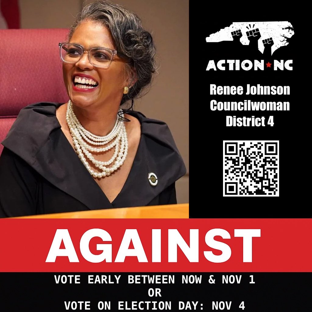 Action_NC's tweet image. We applaud Councilwoman Renee Johnson of District 4 for her public stand opposing raising the sales tax rate by 14% which will displace citizens and reward contracts over communities. 

#communitiesovercontracts #stopdisplacement #NOalition