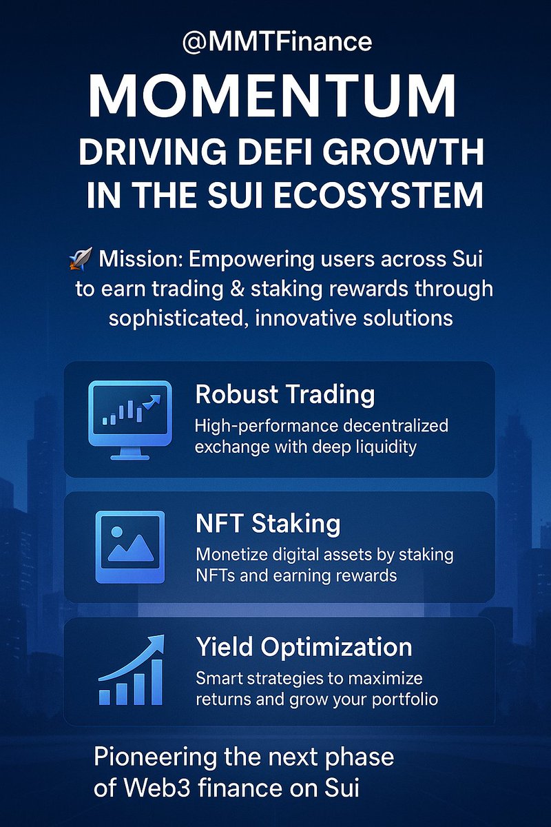 💠 <a href="/MMTFinance/">MomentumⓂ️Ⓜ️T</a> — Driving DeFi Growth Across the Sui Ecosystem

Momentum is redefining what’s possible in decentralized finance through innovation, speed, and accessibility.

🌐 Mission: Empower users to trade, stake, and optimize yields through seamless, next-gen DeFi solutions