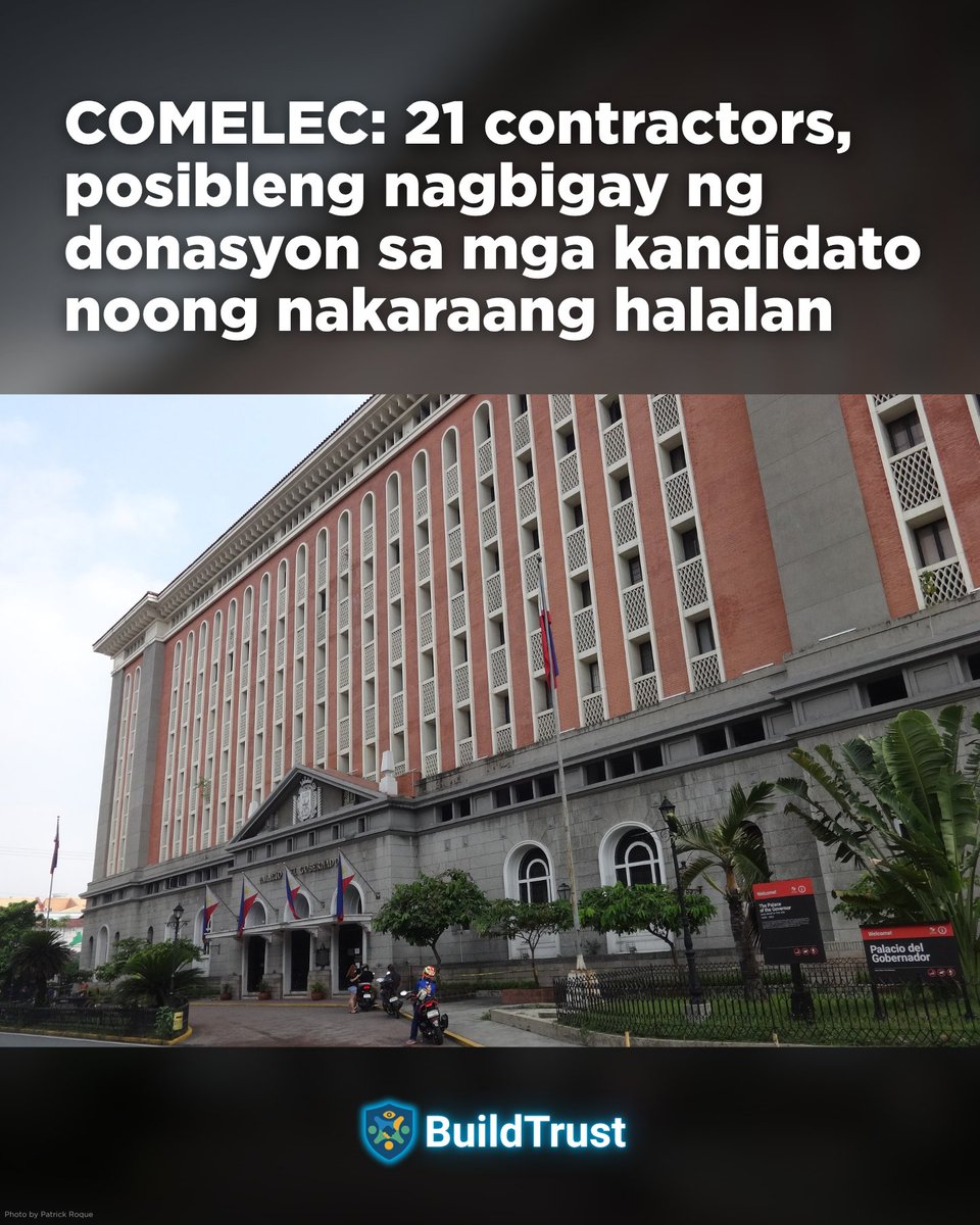 buildtrustph's tweet image. Gov’t contractors can’t donate to candidates. Paano magiging patas ang bidding kung may utang na loob?😠

COMELEC flags 21 contractors who possibly made campaign donations last 2025 elections.

🛰️ See contractors per project👉buildtrust.ph

#BuildTrustPH #TransparencyPH