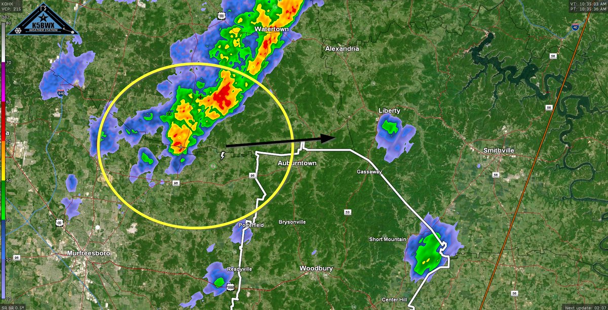 10:38 AM CDT: N Cannon Co will be under the threat of lightning while these showers pass.  If you can hear thunder, remain indoors for at least 30 minutes afterwards.
