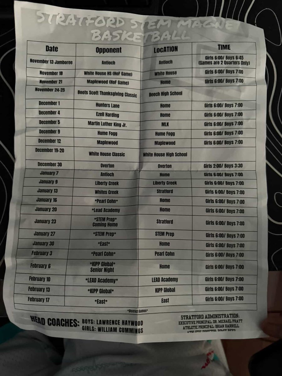 Malikimoore1's tweet photo. this is our official schedule for stratford high school https://t.co/sNKJcr1VTb