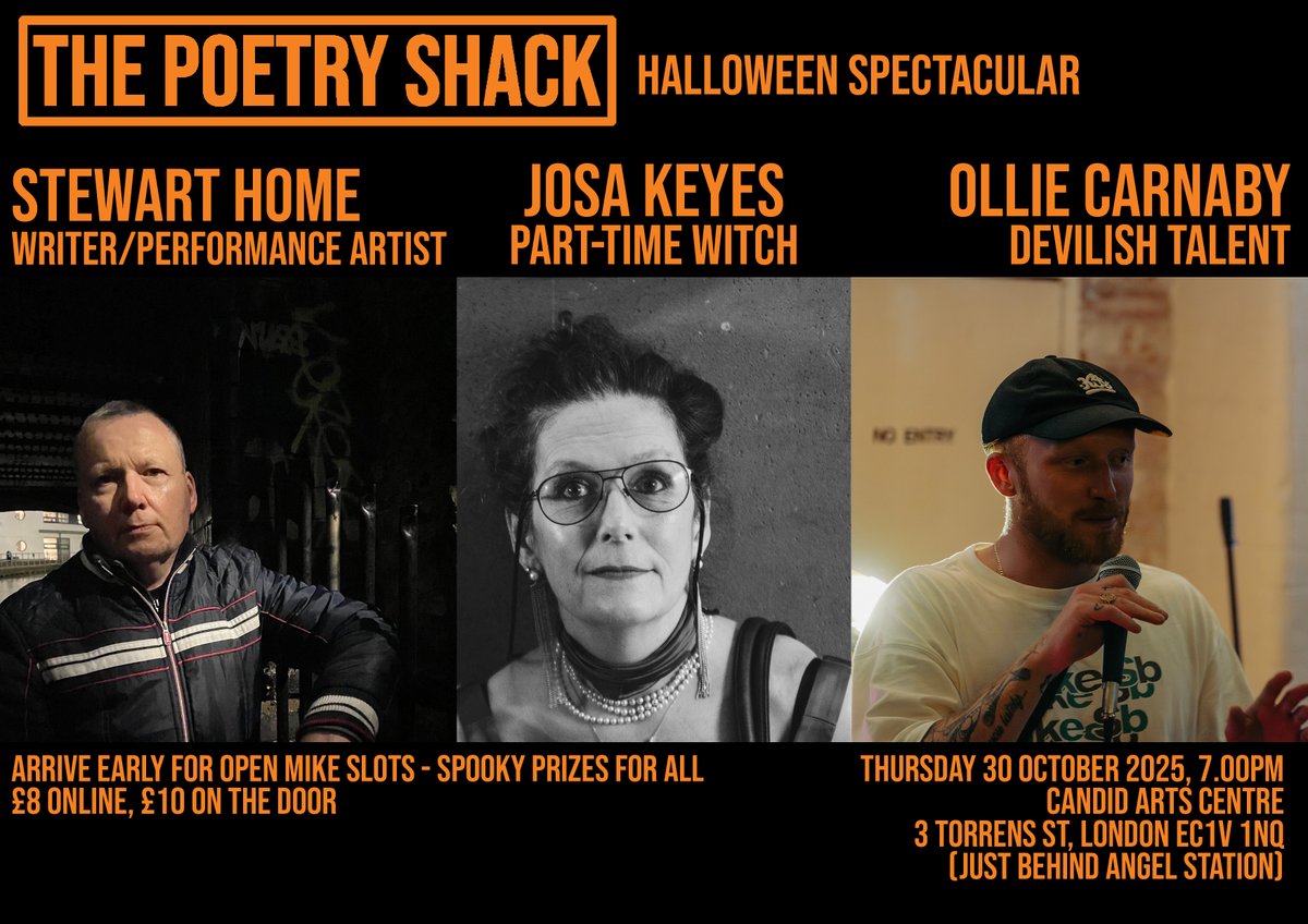 JackShamash's tweet photo. Great news - wonderful #poetry #performancepoetry -@stewarthome1 , Ollie Carnaby and @JosaKeyes will be featured in a Halloween poetry shack on 30 October at Candid arts in Islington. spooky prizes for open mike slots. And it's only £8 if you book online. https://t.co/MePqiT4Gu0 https://t.co/Wwh6zS1riz