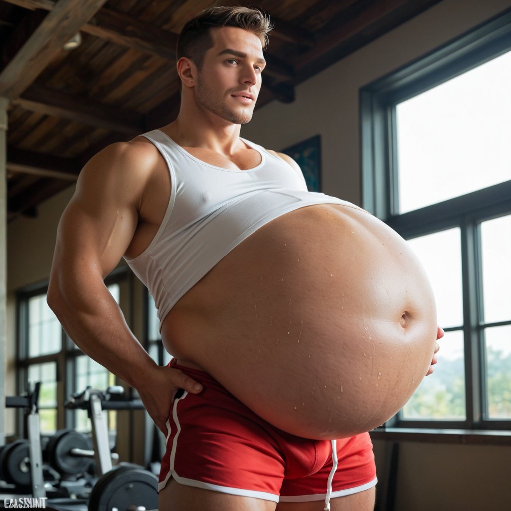 ChonkyVoreAI's tweet photo. "Now you know the secret to my bulk phase. Heh. Now quit squirming, I'm not done with my workout yet." #vore #malevore #malepred #vorebelly https://t.co/8cMcZgcT7B