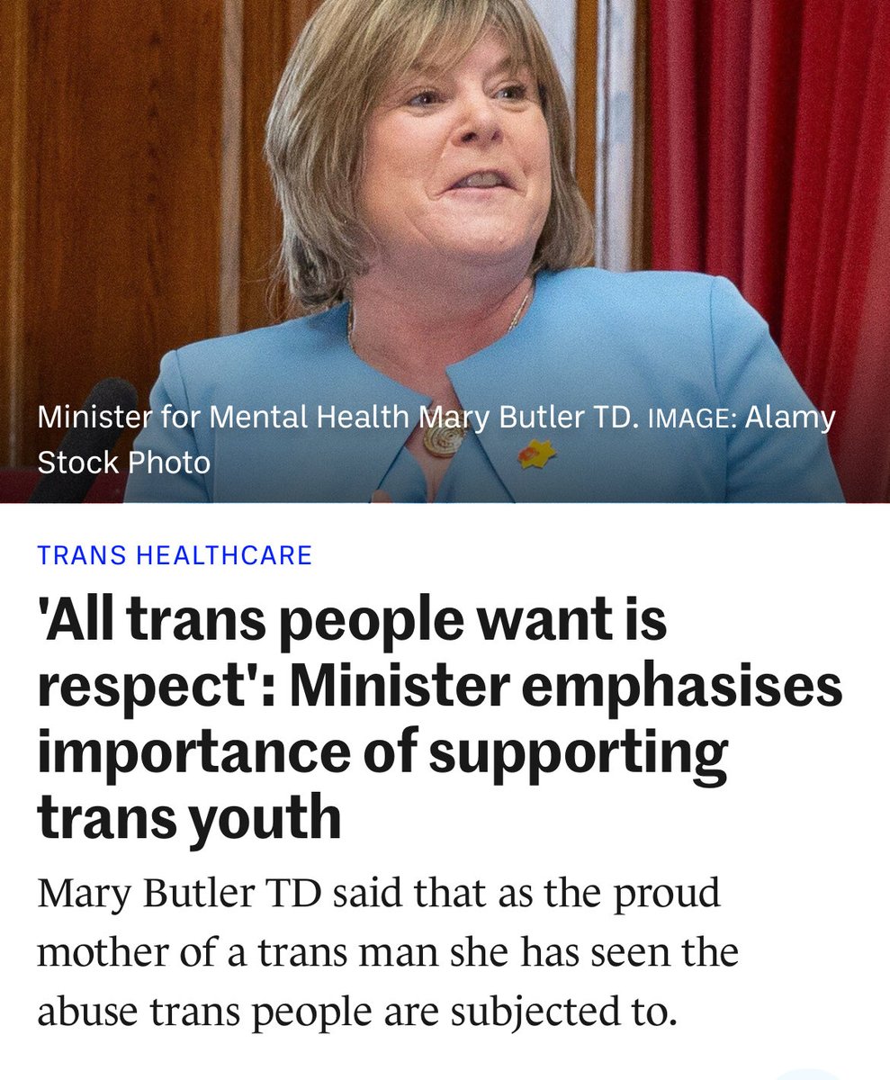 JournalismSEEN's tweet photo. Mary Butler is one of Ireland’s health ministers - as well as the Chief Whip 

She has a trans-identified daughter 

‘We won’t be stopped in providing the healthcare that these young people need’

@thejournal_ie https://t.co/iru5TmnNLu