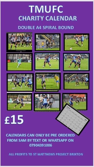 Final call for pre-orders for <a href="/OfficialTmufc/">Tooting & Mitcham United FC</a> 2026 charity calendar by <a href="/iamsam28/">Sam Conquest</a> /Sam Conquest Photography. Matchday in person collection only. Available from 2nd week of November. Pls DM, txt or WhatsApp Sam to order by 22 October. All profit from sales going to <a href="/smpbrixton/">St Matthew's Project</a>