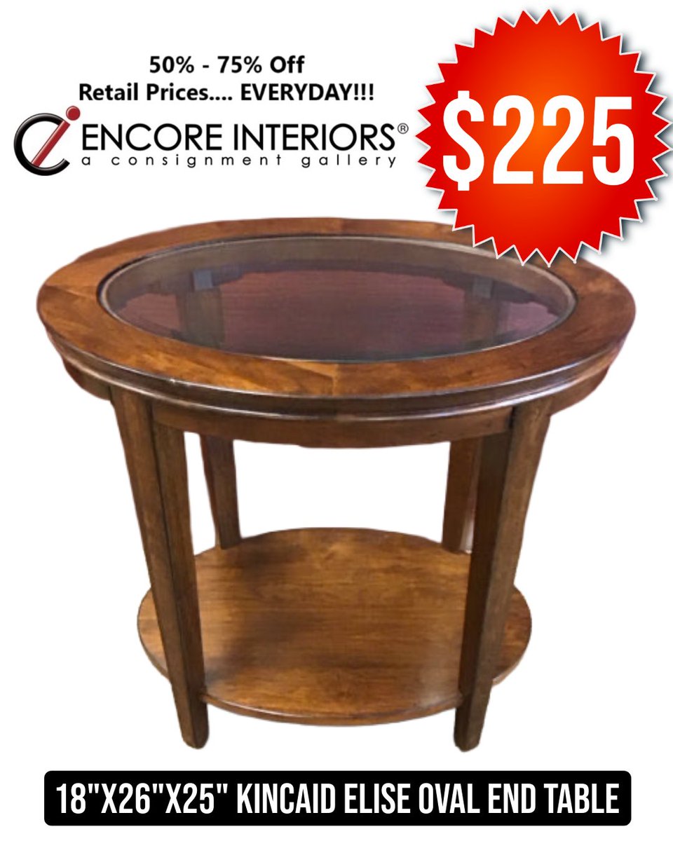 ConsignmentFLA's tweet image. Add timeless warmth to your space with this Kincaid Elise Oval End Table. Its rich wood finish and glass inset top make it perfect for any room.
 
#ConsignmentFinds #HomeStyle #FurnitureDeals #InteriorDesign #HomeDecor #BargainBuy #FurnitureLovers #KincaidFurniture #ShopLocal