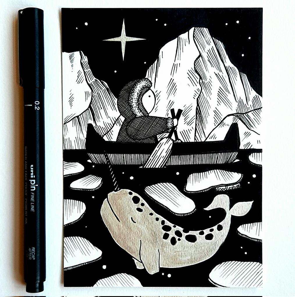 Inktober Prompt 19 - Arctic

There is magic hidden in the depths.
Always look for it.

#Doodleebee #inktober2025 #inktober #narwhal #whimsical #arctic #art