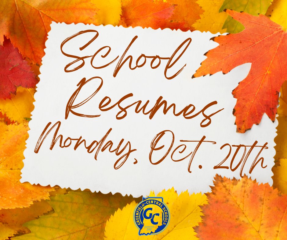 🍂 We hope you had a great Fall Break!  

🚌 School resumes for all students on Monday the 20th for the start of Quarter 2.

✏️ Quarter 1 report cards will be available through Powerschool accounts after 8:00 a.m. on Monday, October 27th.