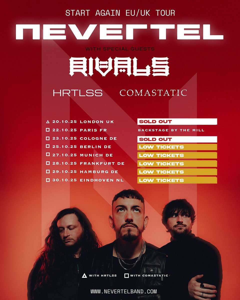 nevertelUS's tweet image. UK/EU Headline tour starts tomorrow. We’re playing all of your favorites. Don’t miss out.
🎟️:  nevertelband.com/tour