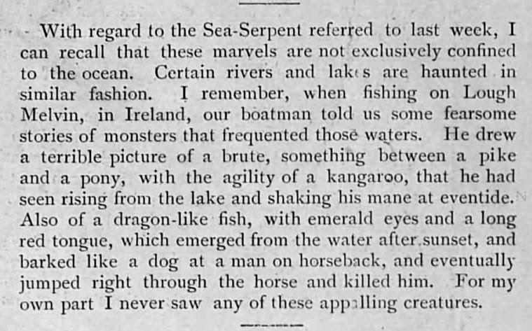 Lake Monsters 

The Graphic: An Illustrated Weekly Newspaper, London, Greater London, England · Saturday, October 10, 1903