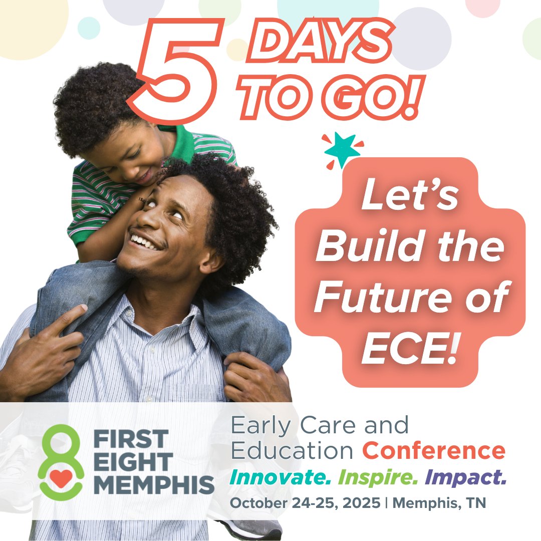 First 8 Memphis (@first8memphis) on Twitter photo 📣 5 DAYS! We’re almost there!
The First 8 Memphis Early Care & Education Conference is where collaboration meets inspiration.
💡 Be part of the movement to strengthen early care & education in Memphis  ➡️ first8memphis.org/ece-conference 📣 5 DAYS! We’re almost there!
The First 8 Memphis Early Care & Education Conference is where collaboration meets inspiration.
💡 Be part of the movement to strengthen early care & education in Memphis  ➡️ first8memphis.org/ece-conference