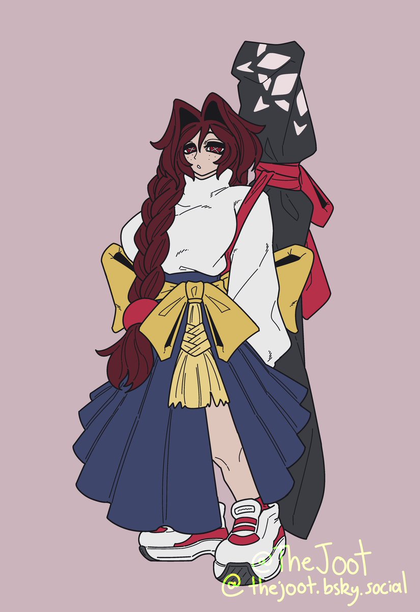 an updated fit pic of my friend's character izumi; local shrine maiden turned demon tamer