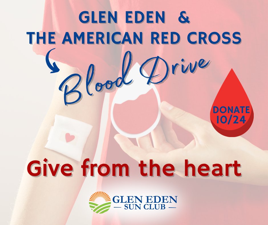 GlenEdenSunClub's tweet image. 🩸 Give from the Heart! ❤️ Join Glen Eden &amp;amp; the Red Cross for our Blood Drive:
 ⏰ Oct 24, 8:30–2:30
Every donation saves lives — come share the gift of life! 💪 
#GlenEdenSunClub #BloodDrive #NaturistCommunity