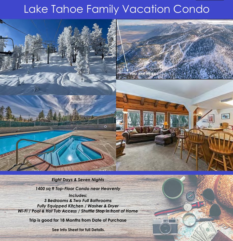 TylersHope's tweet image. 🏔️ Auction Sneak Peek 🏔️
Bid on an 8-day / 7-night Lake Tahoe Family Vacation Condo — top-floor, 3BR/2BA, full kitchen, pool &amp;amp; hot tub, shuttle stop out front.

Available Friday night at Hope Weekend!

#HopeWeekend #TylersHope #AuctionSneakPeek #LakeTahoe #20YearsOfHope