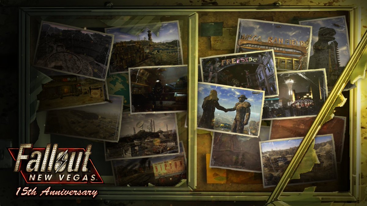 Obsidian's tweet image. Today marks 15 years since the release of @Fallout: New Vegas.
Since 2010, players have explored the Mojave Wasteland where countless Couriers have walked the same road—each carving their own story. Thank you for keeping the spirit of the game alive all these years.
Viva New…