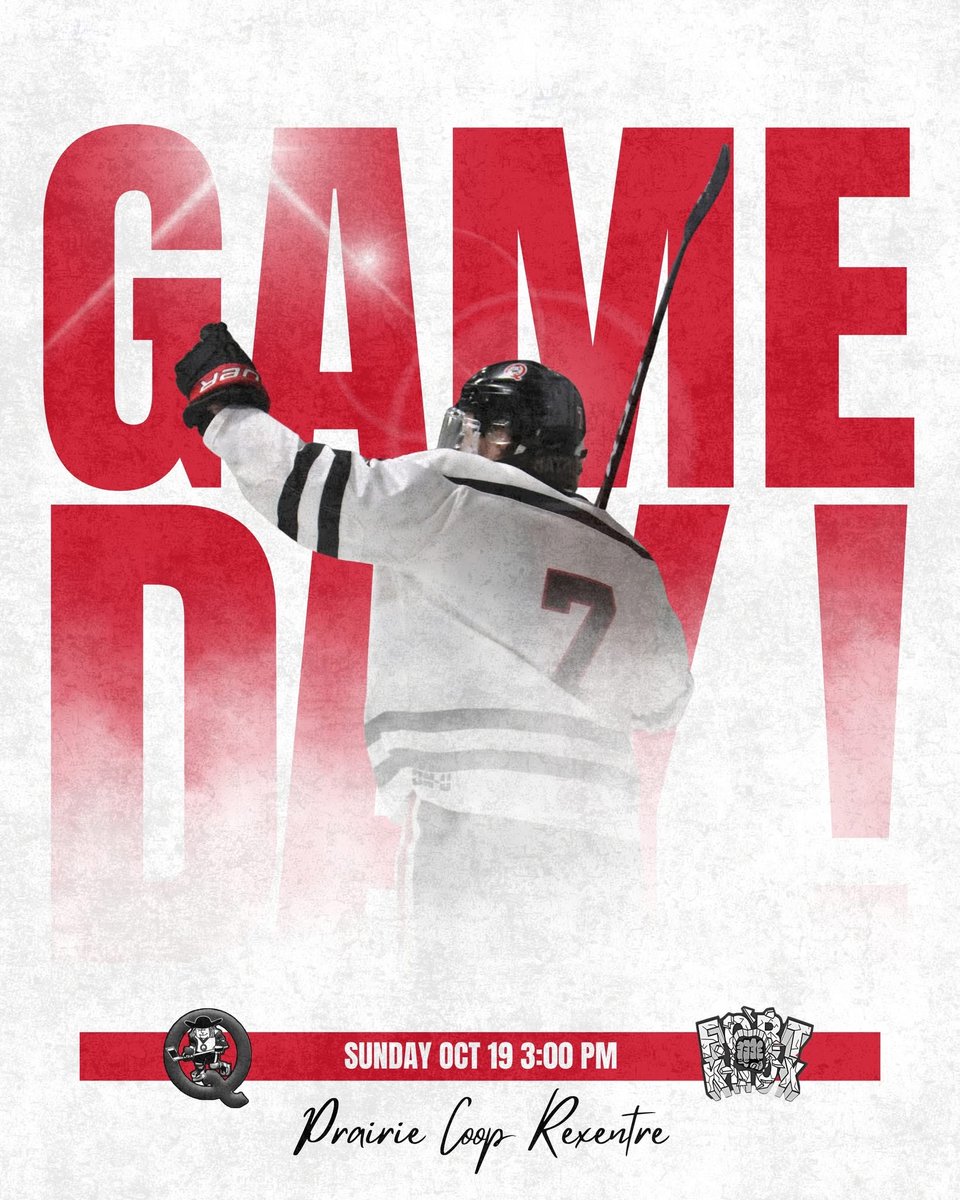 It’s GAME DAY! 

A Sunday afternoon showdown vs Fort Knox.

🕒 Puck Drop: 3:00 PM
📍 Prairie Co-op Rexentre

#QuakersHockey | #GameDay
