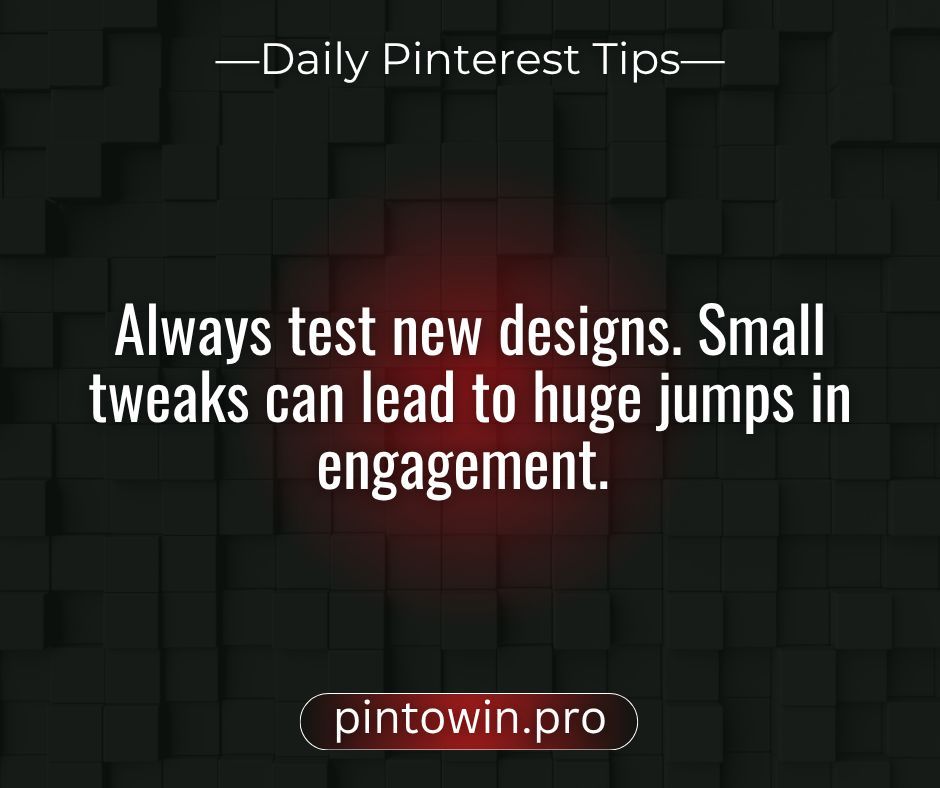 pintowin_pro's tweet image. Always test new designs. Small tweaks can lead to huge jumps in engagement.
#PinterestGrowth #PinterestDesign