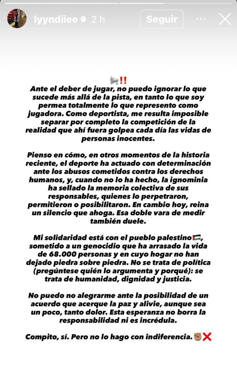 CONTRA ISRAEL.

🇪🇸 España se está enfrentando ante la selección de Israel en la clasificación para el Europeo femenino de balonmano.

Un buen número de las Guerreras ha publicado en sus redes sociales este comunicado en solidaridad con Palestina en la previa del partido: