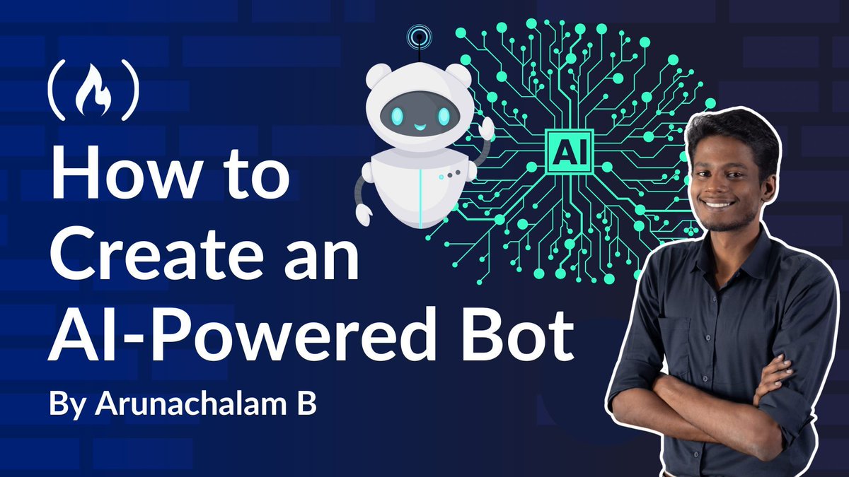 freeCodeCamp's tweet image. If you want to practice your AI and coding skills, this tutorial is for you.
In it, Arunachalam helps you build an AI-powered bot using Node.js, Gemini, & other popular tools that can help you post to social media.
You'll learn how to automate fetching data from an API,…