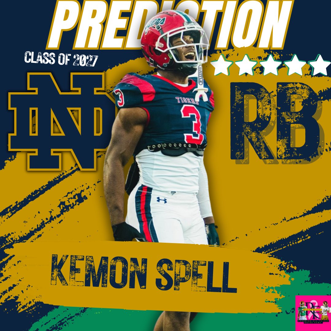 BREAKING: ELITE #1 RB in the Class Of 2027 5⭐ RB Kemon Spell has just received a Rivals RPM Insider Prediction to land with Notre Dame, via Steve Wiltfong!👀☘️

Spell was in attendance for the USC game last night where he got to witness Jeremiyah Love &amp; Jadarian Price run for
