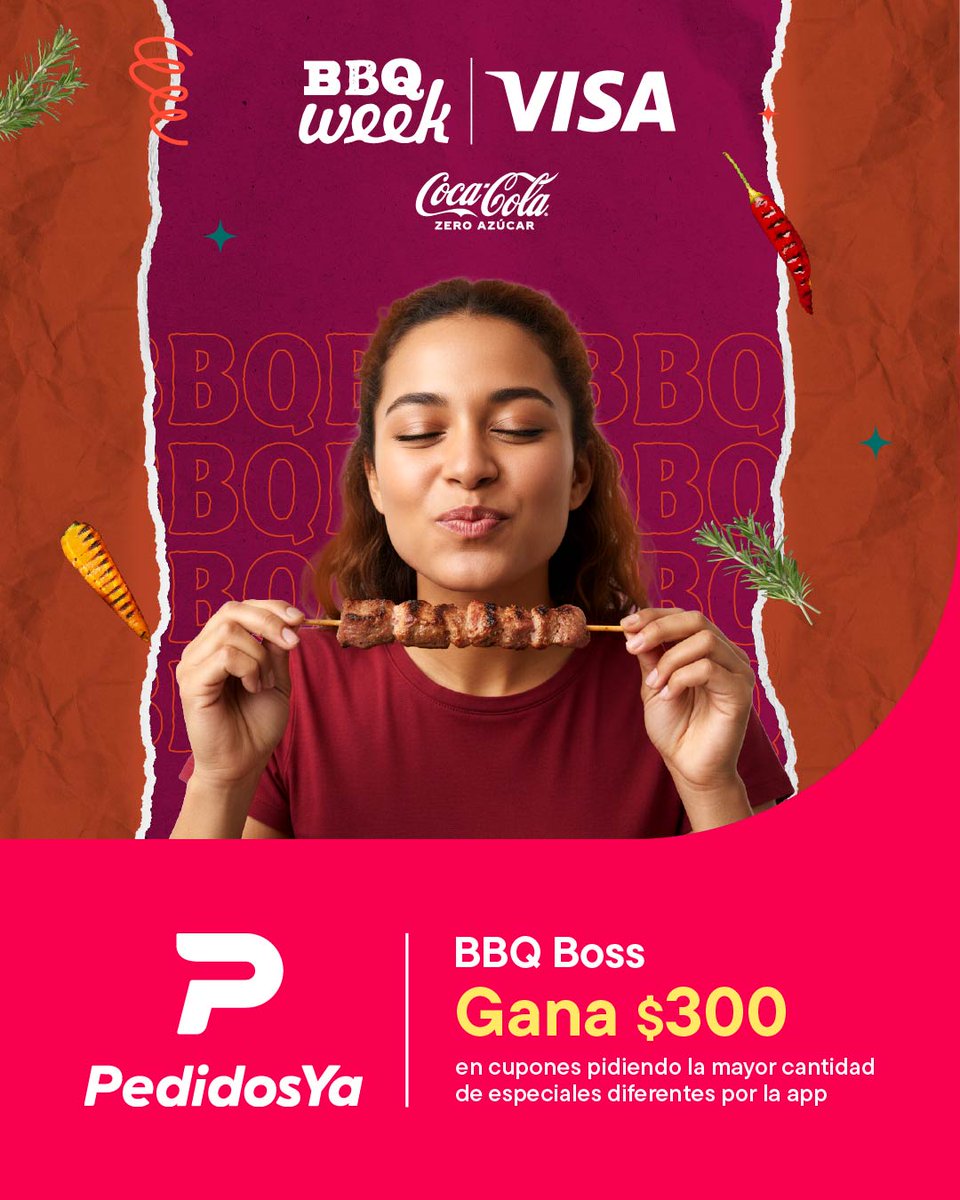 Llévate el título de 🔥BBQ Boss😎 de esta edición de BBQ Week y gana $300* en cupones de consumo en PedidosYa. ¿Cómo? Pide la mayor cantidad de especiales desde el app.📲 Conoce más información y VOTA por tu favorito en WEEK.PA *Aplican términos y condiciones.