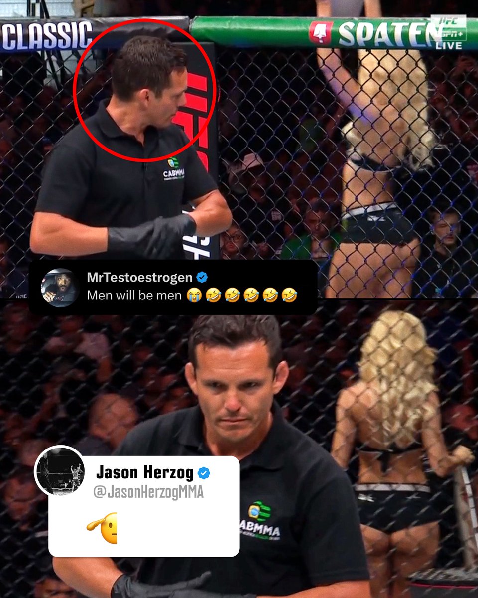 MMA ref reacted to getting caught checking out an octagon girl during a UFC fight 💀

“🫡”