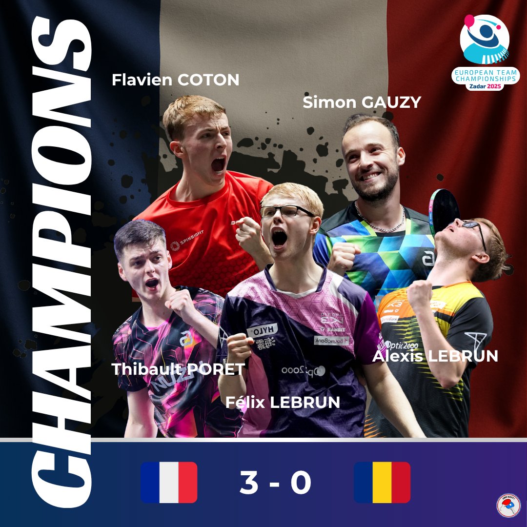 CHAMPIOOONS D'EUROPE ! 💙🤍❤️

C'EST MONSTRUEUX ! LA FRANCE EST AU SOMMET DU PING EUROPÉEN ! 🇪🇺

Les Bleus attendaient ce titre depuis 1998 ! 🥇