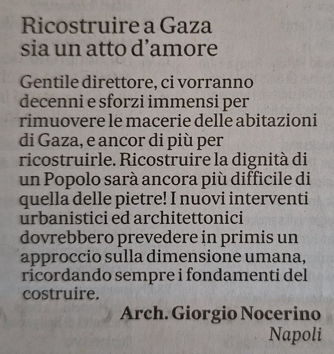 giorgioarch's tweet photo. Una mia lettera su"Il Mattino" di oggi🗞📰🖊#ilmattino #lettere #commenti  #StrisciaDiGaza #ricostruzione https://t.co/ykJlVZa4Ga