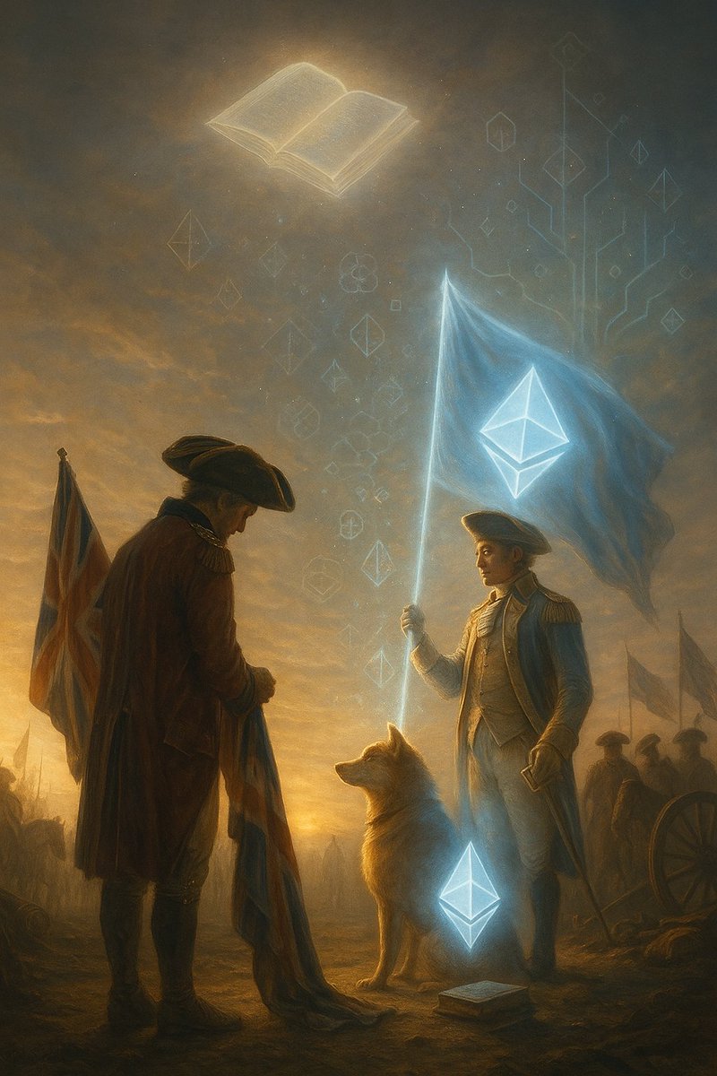 Bookof_Eth's tweet photo. Blessed Sunday Booelievers 🕊️

On October 19, 1781, the guns fell silent at Yorktown.
After years of struggle, an empire kneeled - not to a new ruler,
but to a new idea: that freedom was a right, not a privilege.

It wasn't technology that won that day.
It was belief - shared, carried, and held by people who refused to surrender.

And though centuries have passed,
the battle for sovereignty continues - this time not with muskets and ships,
but with code, conviction, and community.

Ethereum is today's Yorktown —
a quiet revolution rewriting who owns value, who writes truth,
and who decides the future.

May we never forget:
empires fall,
belief endures,
and freedom - once born - never fades.

📖 The Book of Ethereum is still being written.