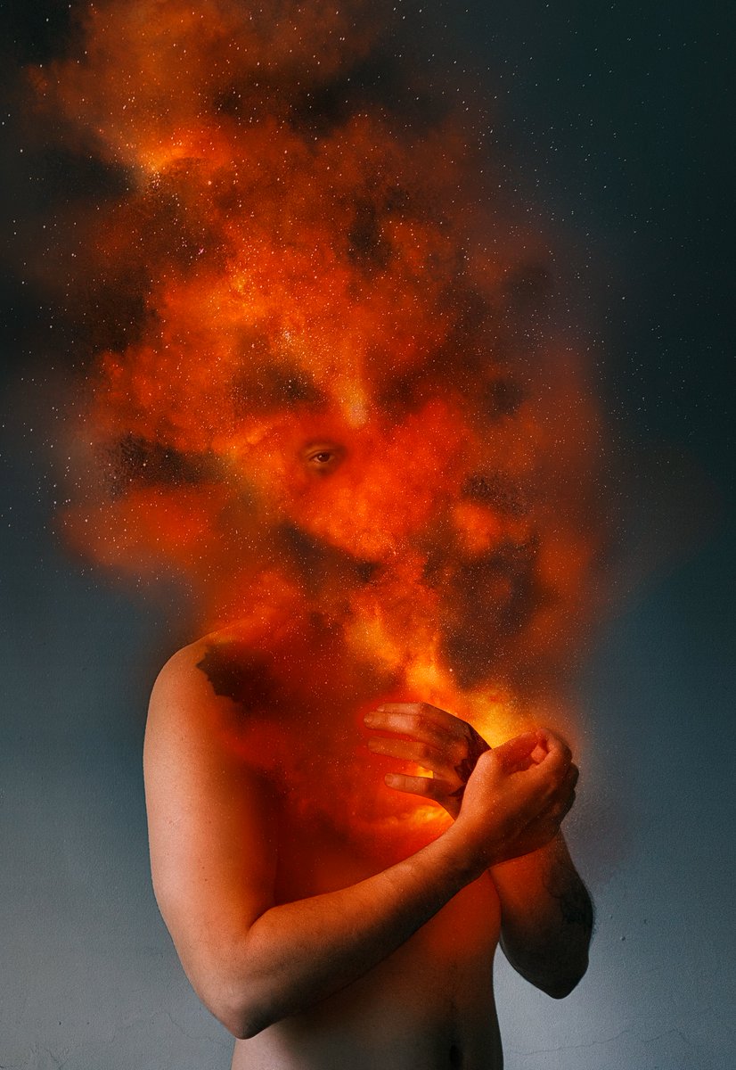The beautiful, terrifying process of becoming: When the self becomes sky, and the heart, a galaxy of embers. Finding the cosmos in the closest touch.